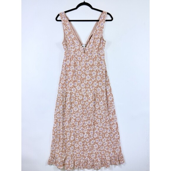 Love Tree Womens Small Beige Daisy Print Boho Beachcore Sleeveless Maxi Dress - Picture 1 of 7